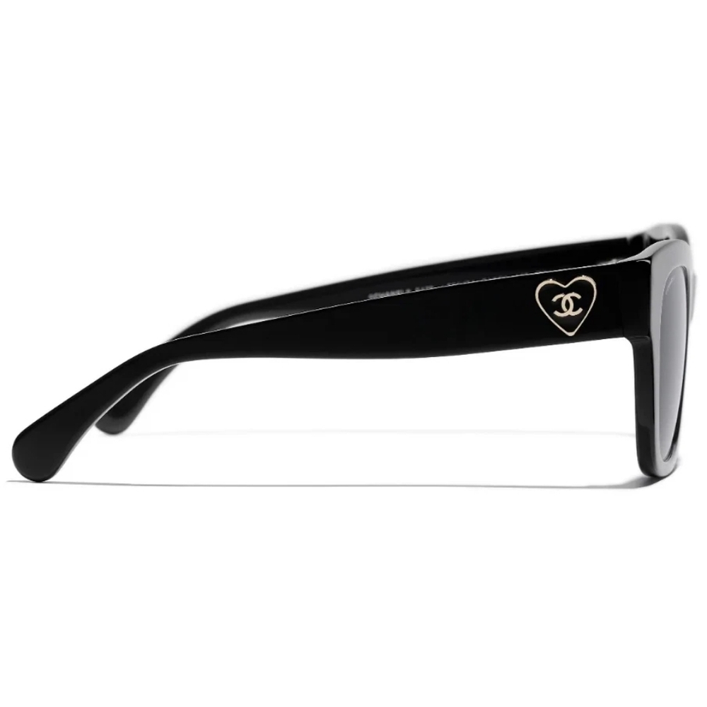 CHANEL Black Sunglasses with Gold Heart Logo